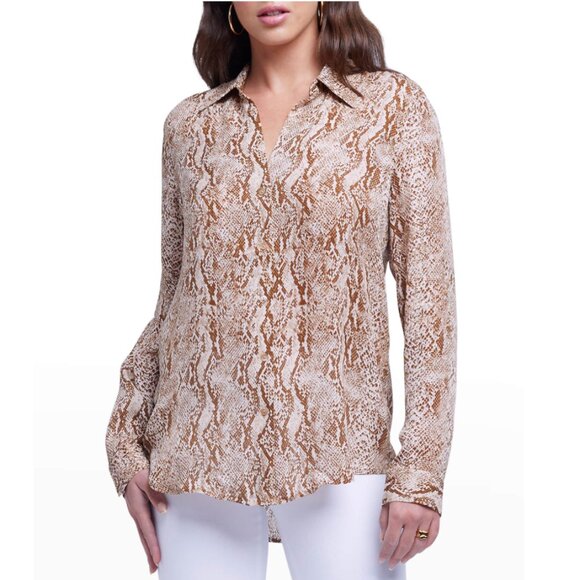 L'Agence Nina Silk Blouse Snakeskin Collared Button Down Top - Picture 1 of 15